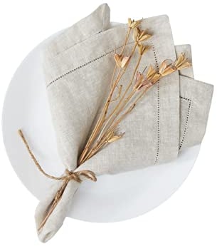 Berklan Leinenstoff-Servietten 45x45cm 4er-Set 100% französischer Flachs mit Hohlsaum Hochzeitsservietten mit auf Gehrung geschnittenen Ecken weiches strapazierfähiges Waschbares überdimensional