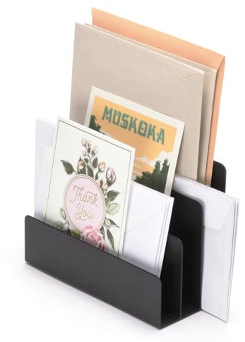 xympo Desktop Mail Organizer - 3 Slots Schwarz Metall Briefhalter und Rechnungssortierer für Büro und Zuhause