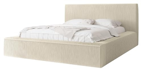 Mirjan24 Polsterbett Gerozza mit Bettkasten, Stoff: Cord, Doppelbett, Lattenrost, Antirutschfüße, Elegantes Bett mit Polsterkopfteil, Ehebett (Top Sztruks 02, 180 x 200 cm)