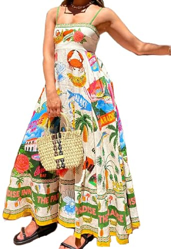 Women Spaghetti Strap Long Dress Ethnic Boho Summer Sleeveless Maxi Dress | Christmas Plaid Long Dress Tie Shoulder Maxi Dress