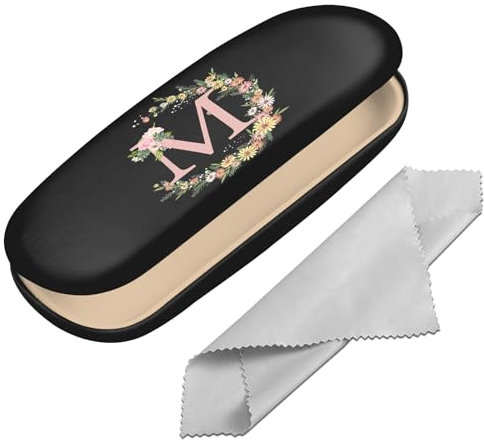 BHAHB Hartschale Brillenetui mit Anfangs Brief,Nette Brillenetui für Sonnenbrillen Brille mit Reinigungstuch,für Frauen Männer Ästhetische Klassik (Buchstabe-M)