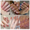 6 Packs(144Pcs) Salon Acrylic Press On Nails, French Glossy Glitter Color Gradient false Nails short, Square Shape,6 bottles of Glue,1 Prep Pad,1 Jelly Adhesive Tape,1 Manicure Stick,1 Mini File