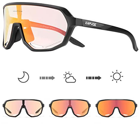 KAPVOE Fahrradbrille Selbsttönend Sonnenbrille Herren Damen Mountainbike Sonnenbrille Sportbrille UV-Schutz für Schnelle Radfahren Laufen Mtb Fahrrad K63