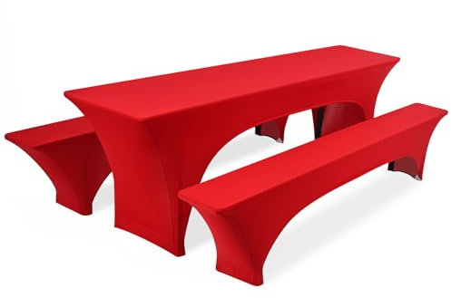 Pesonlook dreiteilige Sets Biertischhusse, rote Stretch-Biertisch- und Bankgarniturhusse für 50 cm Tischbreite, Bierbankhusse, Bierzeltgarnitur 220 x 50 cm für Bankett-Party im Freien