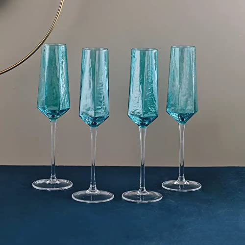Flûtes à Champagne Verres à Champagne en cristal de haute qualité, verres scintillants de luxe, flûte à Champagne bleue de 200ml, for la maison, l'hôtel, la fête, 4 pièces Coupes à Champagne