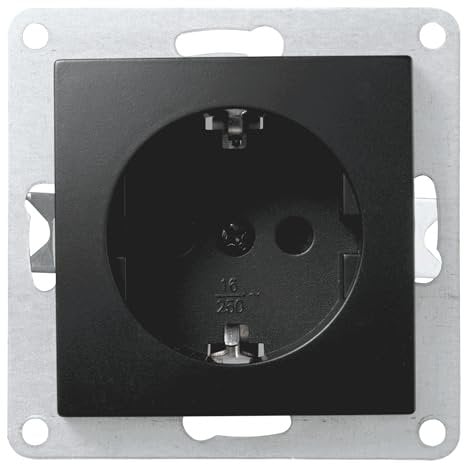 McPower Schutzkontakt-Steckdose | FLAIR | 250V~/16A, UP, 1-fach Unterputzsteckdose Steckanschluss Einzelsteckdose mit Einsteckschutz, matt Schwarz
