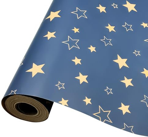 Rouleau de papier cadeau grand format, 60 cm x 12 m, recyclable, en kraft, motif étoiles bleues, pour Noël, anniversaire, Halloween, fête, festival