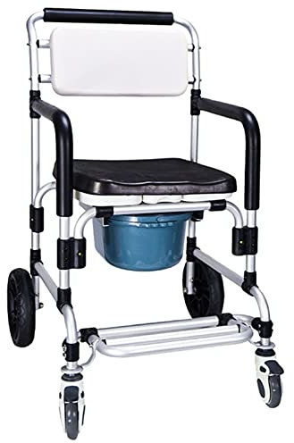 Shower Chair with Arms and Wheels, Commode Chair Wheelchair-Moving Bedside Commode and Toilet Adult Wheelchair and Lightweight Walker Disabled, Shower with Brake Wheelchair D (B)