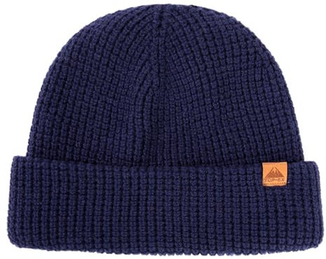 XL/XXL 50% Merinowolle Waffel Mütze Wintermuetze Herren Damen Fisherman Beanie Trawler Mütze Strickmuetze Warme Marine Blau