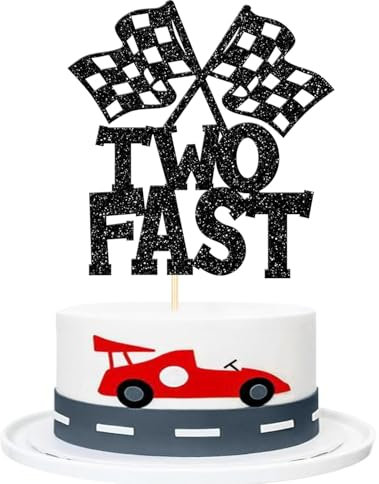 1 Stück Two Fast Geburtstag Cake Topper Schwarz Glitzer Karierter Flagge Tortendeko Rennwagen 2nd Geburtstag Kuchen Deko für Jungen Mädchen Kinder Zweiten Geburtstag Party Kuchen Dekorationen