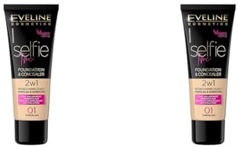 Eveline Cosmetics Selfie Time Deckende und feuchtigkeitsspendende Foundation und Concealer 2in1, 30 ml, Nr. 05 Beige (Packung mit 2)