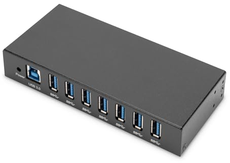 DIGITUS USB-Hub - 7 Ports - 7X USB-A - USB 3.0-5 Gbit/s - USB SuperSpeed - 15 kV ESD-Schutz - Hutschienenmontage - Metallgehäuse - Industrial Serie - Schwarz