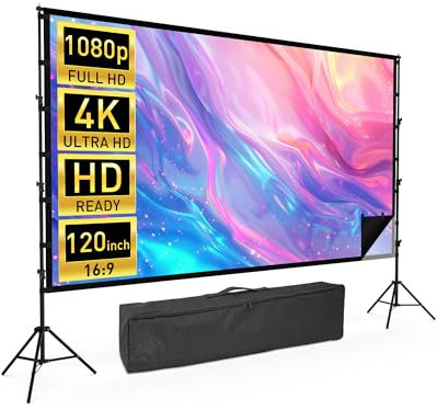 Leinwand Beamer mit Stativ, Kescron 150 Zoll Projector Screen Tragbare Indoor Outdoor Projektor, Rückseite 16:9 HD Faltbare Mobile Projektion Leinwand mit Tragetasche für Haus Hinterhof Theater Nächte
