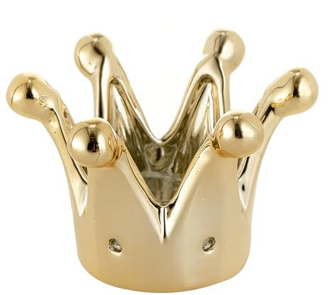 Baroni Home Krone aus Porzellan, Heimdekoration, handbemaltes Porzellan, modernes und Elegantes Design, Taschenleerer Krone und Kerzenhalter, Geschenkidee, 8x8x5 cm, Gold Small