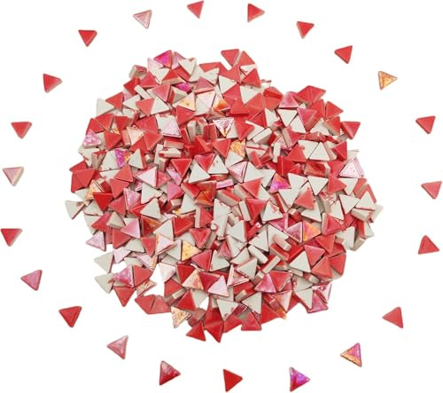 1.1LB Equilateral Triangle Ceramic Mosaic Tiles,800PCS Iridescent Mosaic Tile Pieces for Mosaic Craft Supplies,DIY Mosaic Handmade Home and Outdoor Decor (Rainbow Red)