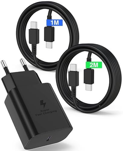 45W Chargeur USB C Charge Rapide pour Samsung Galaxy S24 Ultra/S25/S23/S22/S21,USB-C Fast Chargeur avec 1m+2m Type C Câble,Prise Secteur USBC Adapteur pour Note20/10/9/8/A73/A53/A52/S10/S9, iPhone 16