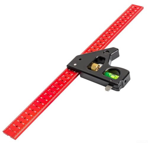 Zilimontt Quadrato combinato, squadra per ingegneri, righello angolare in lega di alluminio, regolabile da 45/90 gradi con livella a bolla, strumento di misurazione per ingegneri falegnami (60 cm)