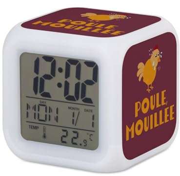 Fabulous Wecker Würfel, beleuchtet, Rot – Huhn mit Tieren, Humor, Ausdruck – 7,8 x 7,8 x 7,8 cm – Retro-Beleuchtung, mehrfarbig, LED
