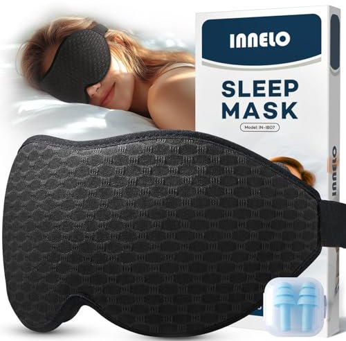INNELO 3D Schlafmaske für Herren Frauen, 2025 Seiten Verbesserte Augenmaske für Seitenschläfer, 100% Lichtblockierende Ergonomische Schlafbrille,mit Bequeme Drucklos-Augenhöhlen für Reisen, Schwarz