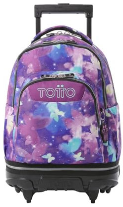 TOTTO - Mochila Escolar con Ruedas Desmontables, Modelo Tiza, Capacidad 26 L, Mochila PC 15.4, Bolsillo Botella, Manija Telescópica, Espaldar Ergonómico y Correas en S, Color Star Butterfly Glitter