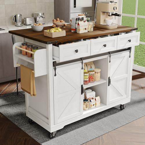 Isla de cocina, carro de servicio con encimera extraíble, carro de cocina sobre ruedas, mueble de cocina con 2 puertas correderas y 3 cajones, carrito de comedor con vetas de madera, mueble de cocina