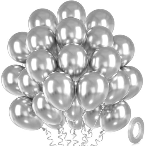 Luftballons Metallic Silber, 30 Stück Metallisches Chrom Silber Luftballon Set, Silberne Helium Ballon für Geburtstag Baby Hochzeit Shower Schulfeier Neujahr Silvester Graduierung Babyparty