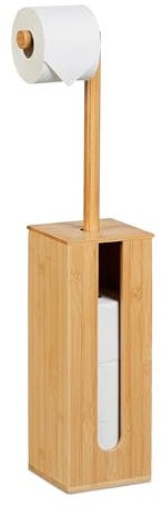 Relaxdays Toilettenpapierhalter, für 5 Klorollen, stehender Klopapierhalter, aus Bambus, HxBxT: 72 x 20 x 15 cm, Natur