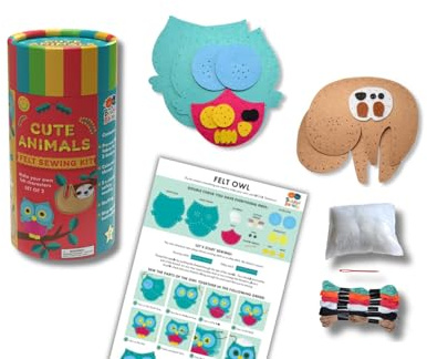 Buddy & Barney Filz-Nähset Tube - Niedliche Tiere | Kindersicheres Nähaktivitätsset Tierkunst und Handwerk für Kinder Eule Faultier leicht zu erlernender Plüschspaß für Anfänger DIY