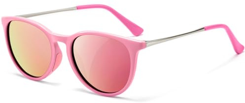 SUNGAIT Occhiali da sole polarizzati per bambini ragazzi e ragazze dai 3 ai 9 anni protezione UV400 lenti infrangibili montatura flessibile, Montatura rosa/lenti polarizzate rosa, 1 an