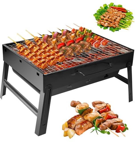 Vasmeiy Holzkohlegrills,Tragbarer Grill,Abnehmbare BBQ Grills,tragbar y klappbar, 43cm x 29cm x 22cm, Kleiner Grill für Picknick,Terrasse,Garten,Reisen,Camping