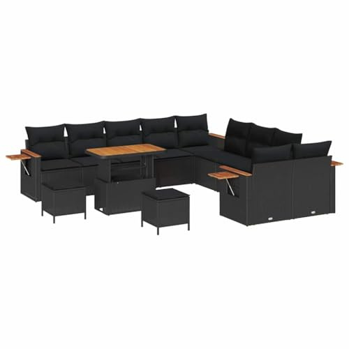 vidaXL Garten-Sofa-Set mit Kissen 13 pcs Schwarz, Garten und Terrasse, modernes Outdoor-Set, UV-beständige Materialien, abnehmbare Kissen, Möbel zum Entspannen