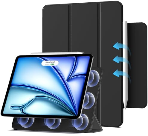 BQDIYOO Hülle für iPad Air 11 Zoll M4/M3/M2 & Air 5./4. Gen 10,9, Schwarz | Schlank Magnetisch Befestigung, Dreifach-Ständer, Unterstützt Pencil Pro/USB-C, Auto Schlafen/Wachen