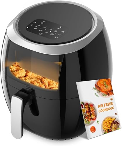 Heißluftfritteuse 7,7L mit Sichtfenster – 1800W Airfryer aus Edelstahl & BPA-freiem Kunststoff, XXL Fassungsvermögen, fettarmes Frittieren für knusprige Pommes, Hähnchen & mehr