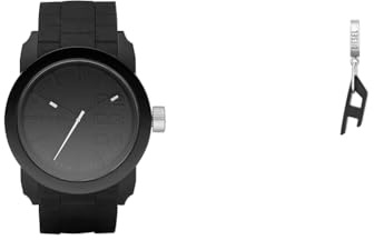 Diesel Herren Double Down S44 Schwarze Silikonuhr und Edelstahl Ohrring, Set