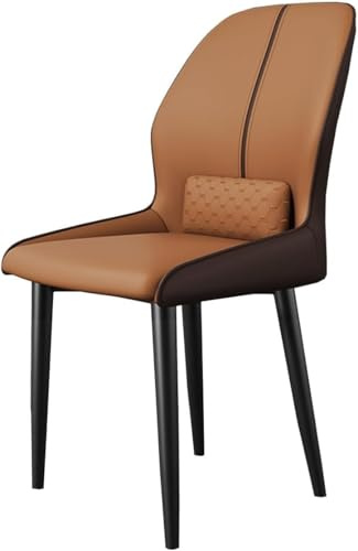 Natliedop Esszimmerstühle, moderner Ledersessel mit hoher Rückenlehne und Metallrahmen, Akzentstuhl für Küche und Wohnzimmer (Orange + Braun.)