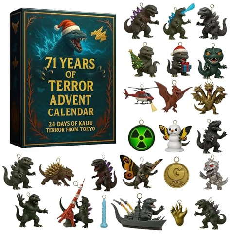 Adventskalender 71 Years of Terror, Weihnachts-Adventskalender 2025 mit 24 hängenden Monster-Dekorationen für Weihnachtsbaum, Geschenk für Monsterfans und Sammler