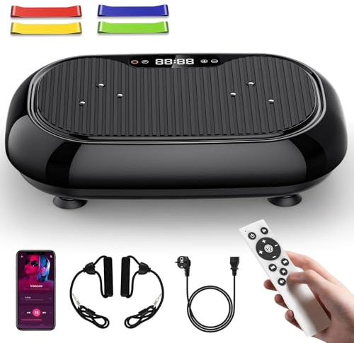 Uverbon Plateforme Vibrante, Plaque Vibrante, Capacité 150 kg | 9 Modes, 120 Vitesses Réglables, 4 Bandes de Résistance, aut-Parleur Bluetooth, Télécommande, Entraînement Complet du Corps