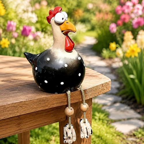 Ruiaqer Huhn Deko Garten Handarbeit Gartenstecker Hahn Gartenstatue Henne Gartendeko Hühner Gartenfigur Harz Gartendekoration,lustige blumentöpfe fensterbank außen Huhn für Outdoor Balkon Wohnzimmer