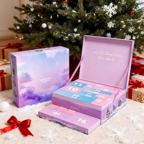 Diamond Painting Adventskalender 2025 - 25 Überraschungen Limited Edition Exklusives Zubehör & XXL-Sets für Frauen, Mütter und Mädchen (Lila, 1 STK)