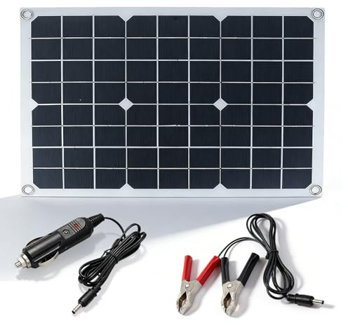 Caricabatteria Solare Per Auto,20W 15V Pannello Solare Caricatore Di Mantenimento,Pannello Di Alimentazione Solare Per Batterie Di Auto,Camper,Roulotte,Con Spina Accendisigari,Morsetto A Coccodrillo
