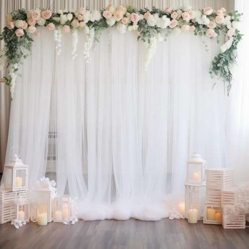Solivive Hochzeitsbogen Gazenetz,160x800cm Voile Gardinen Vorhänge, Tüll Hochzeits Hintergrund Vorhang für Hochzeitsdekoration Fotografie Party Hochzeit Torbogen Zeremonie Stuhl Dekoration (Weiß)
