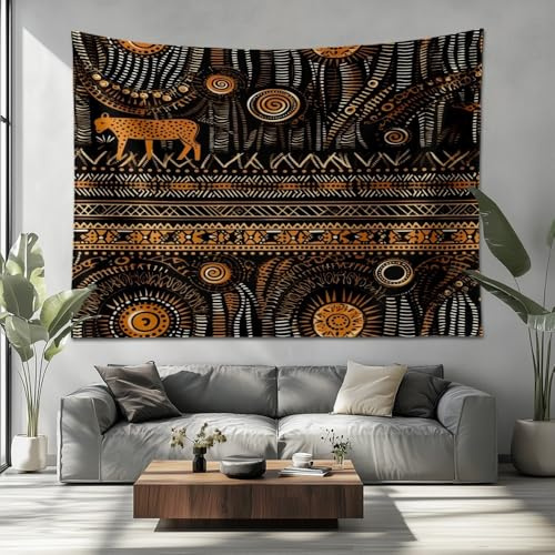 Wandteppich Poster 200x150cm Afrika Tiere Geometrie Muster Wandbehang Tapisserie 3D Wandtuch Wandteppiche Schwarz für Home Office Dorm Indoor und Outdoor Dekoration