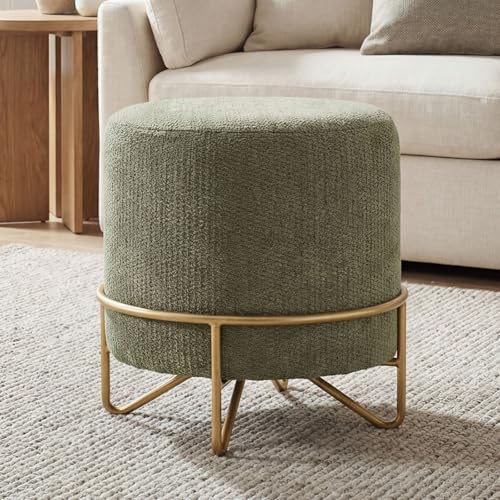 Ya-Home Runder Ottoman Chenille, Schminkhocker, runder Sitzhocker, Polsterhocker, Fußhocker für Wohnzimmer Schlafzimmer Flur, Ø 34 x 37 cm, Grün