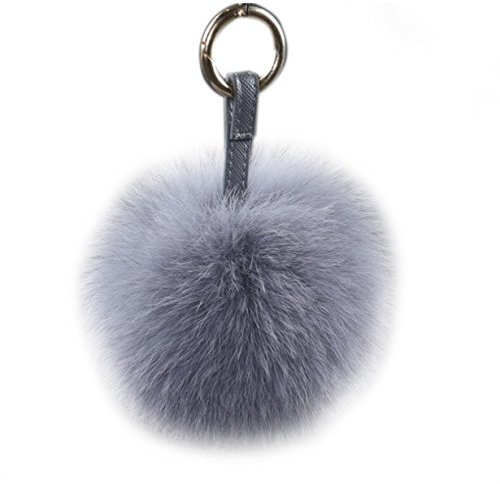 NOVAGO Pompon Porte Clé Bijou de Sac en Vrai Poils de Renard, Toucher Doux Garanti (Renard/Gris Clair)