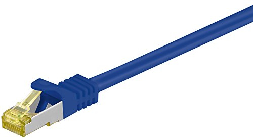 Goobay 92676 RJ45 Câble patch avec Cat 7 rohkabel, double blindage, S-FTP jusqu'à 600 MHz câble en cuivre sans halogène, prise, contacts plaqués or, 3 m, bleu