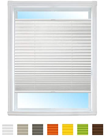 Plissee NACH MAß mit Bohren, Rollo Jalousie, Halterungen zum Schrauben | Faltrollo für Fenster, Montage zum Anschrauben | Farbe & Größe wählbar - (Weiß, Breite: 61 - 70cm, Höhe: 70 - 90cm)