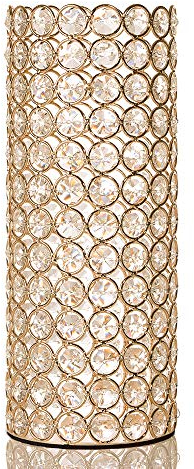 VINCIGANT Deko Vase Gold Kerzenhalter, Goldene Vase Dekoration Wohnung Hochzeit, Kristall 10.5 cm x 26.5 cm