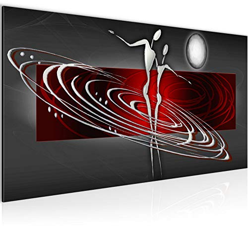 Runa Art Wandbild Abstrakt Figuren 1 Teilig 100 x 40 cm Modern Bild auf Vlies Leinwand Liebespaar Wohnzimmer Schlafzimmer Rot Grau 301212a