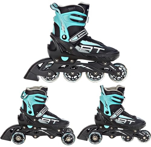 RAVEN Profession 3in1 Inlineskates Triskates Rollschuhe Inliner für Kinder und Erwachsene verstellbar (Black/Mint, 38-42 (25cm-27,5cm))