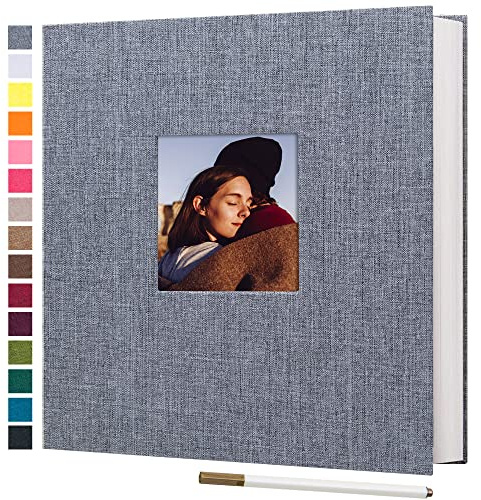 potricher Large Photo Album Self Adhesive 4x6 5x7 8x10 Pictures Linen Cover 40 Blank Pages Magnetic DIY Scrapbook Albums with A Metallic Pen (Gray)